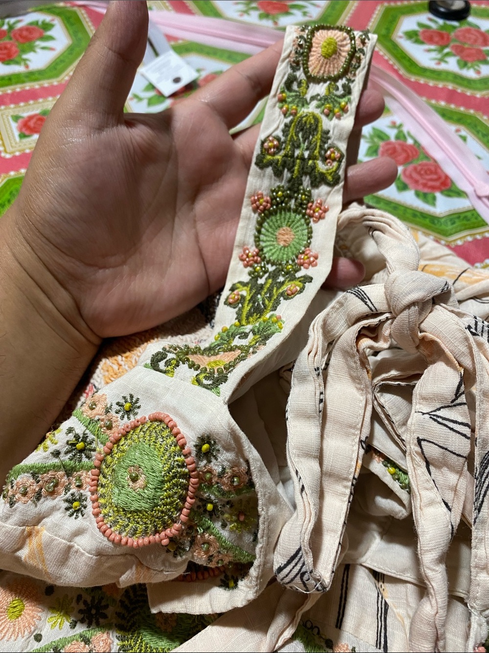 Anthropologie Square Neck Floral Embroidered Beaded Maxi Dress Small Petite - Picture 15 of 16
